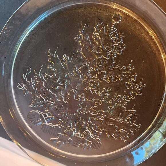 Vintage Christmas Tree 13" Embossed Glass Serving Platter Plate Holiday Decor - Picture 2 of 8